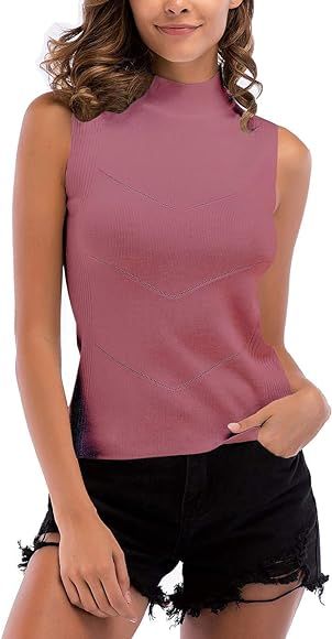 Hotmiss Women's Mock Turtleneck Sleeveless Pullover Sweater Slim Fit Knit Tank Top | Amazon (CA)