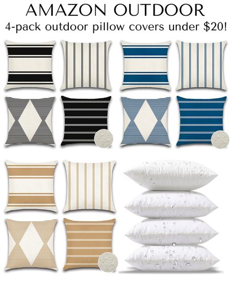 These Amazon 4-pack of outdoor pillow covers are super affordable!  Perfect for a front porch, patio furniture, or on a deck  