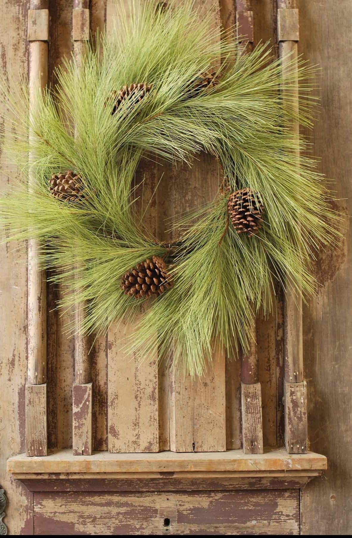 24” Faux Long Needle Pine Wreath | HouseFloral