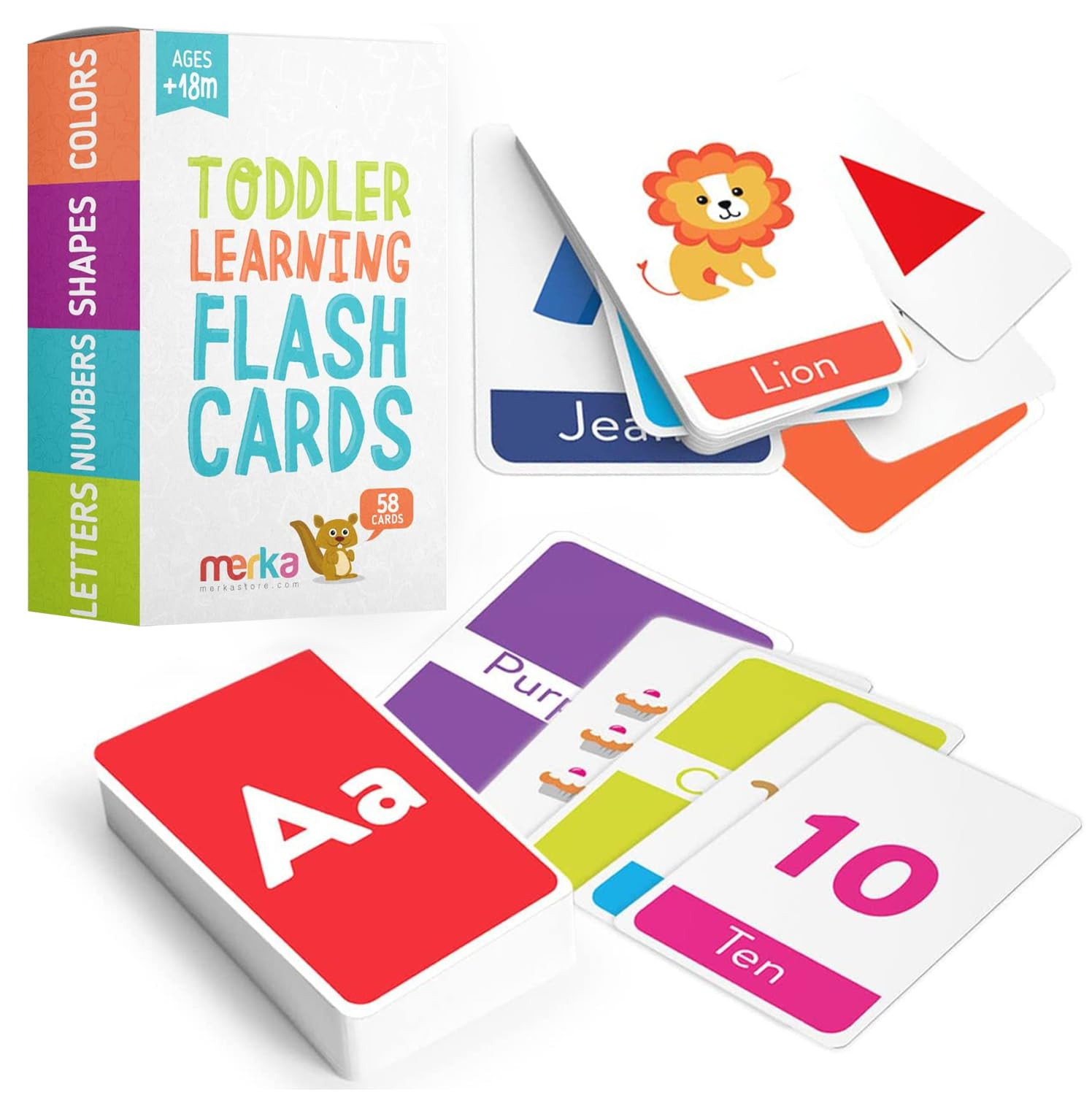 merka Toddler Flash Cards, Set of 64 Alphabet, Letters, Colors, Shapes and Numbers, Baby Learning... | Amazon (US)