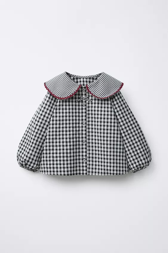 GINGHAM BLOUSE WITH RIPPLE TRIM | Zara UK