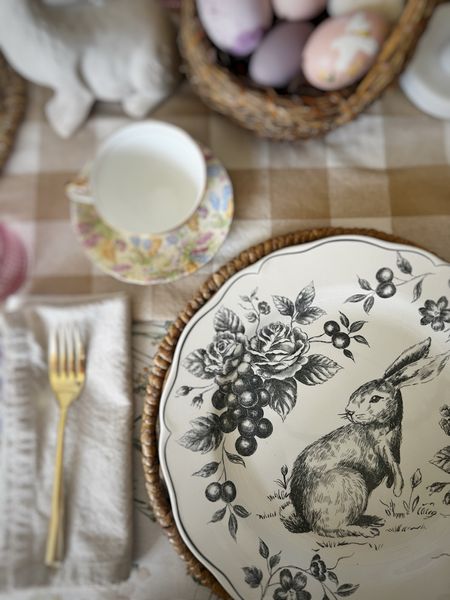 These toile, scalloped Easter bunny plates are beautiful in person. They have a grey and cream tone and make for the most perfect Easter tablescape  

#LTKhome #LTKSeasonal #LTKstyletip