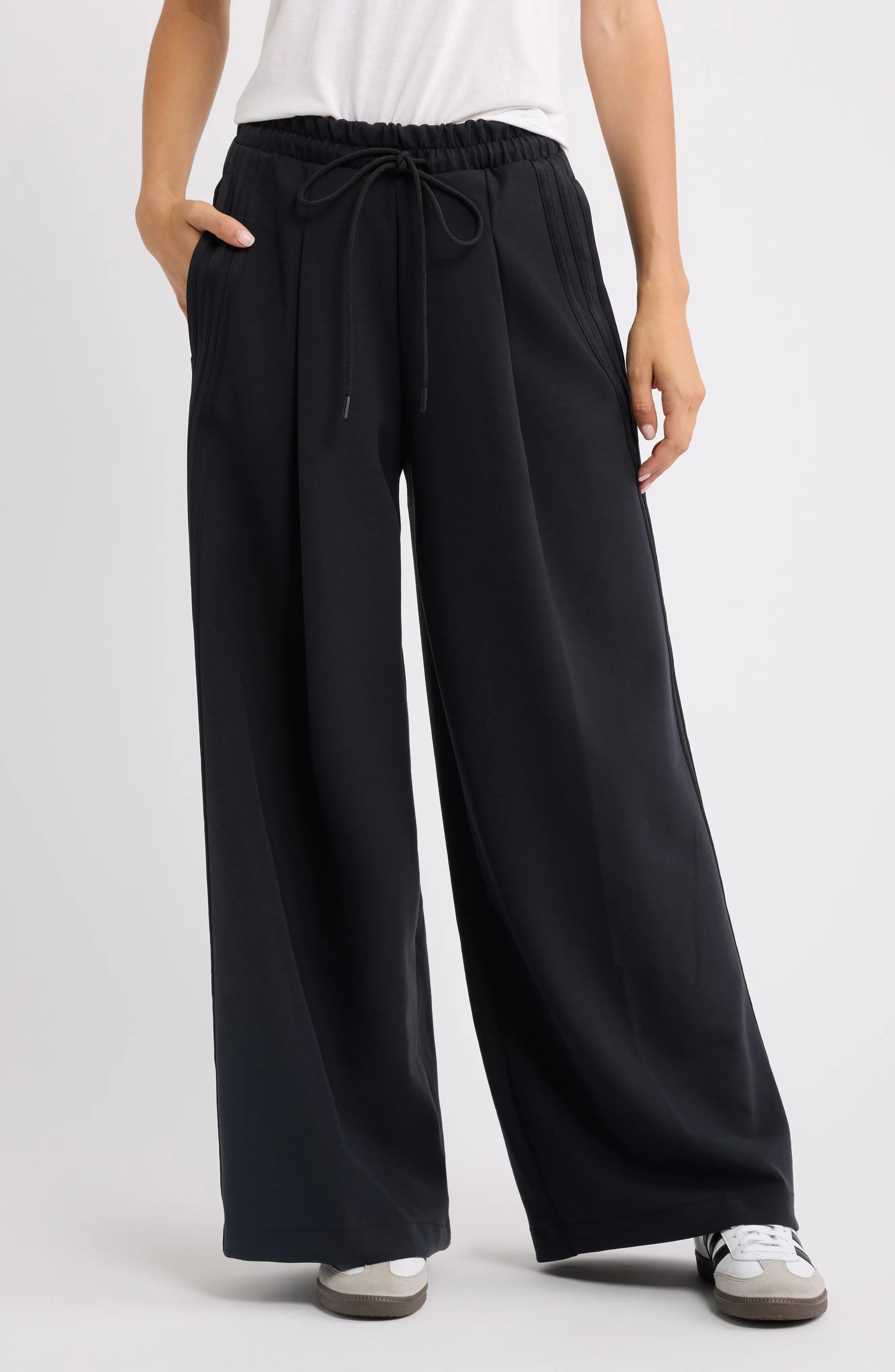 adidas Originals Wide Leg Drawstring Pants in Black at Nordstrom, Size Medium | Nordstrom