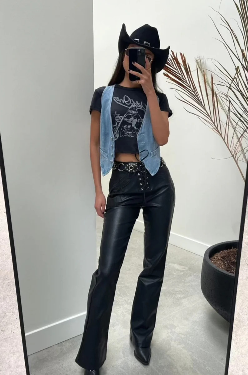 Danica Black Vegan Leather Pants | 12th Tribe