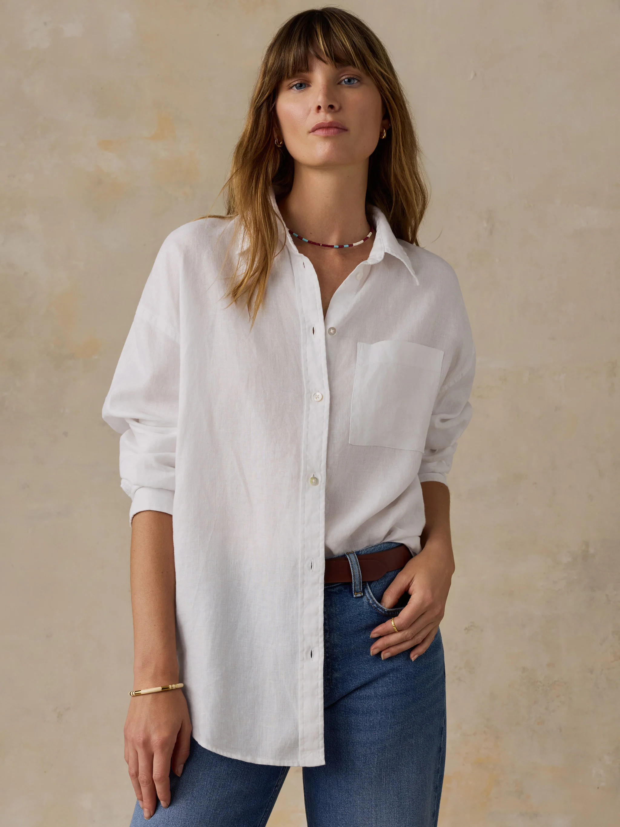 Laguna Linen Relaxed Shirt - White | Faherty