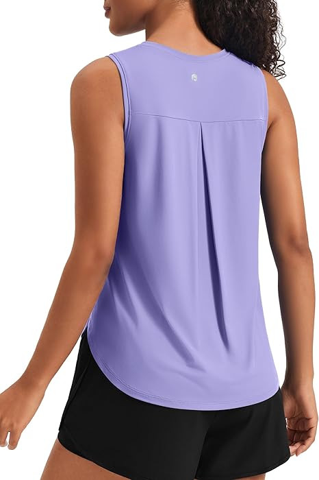 PINSPARK Women's Workout Tank Tops Back Pleat Loose Fit Sleeveless Yoga Athletic Shirts Soft UPF ... | Amazon (US)