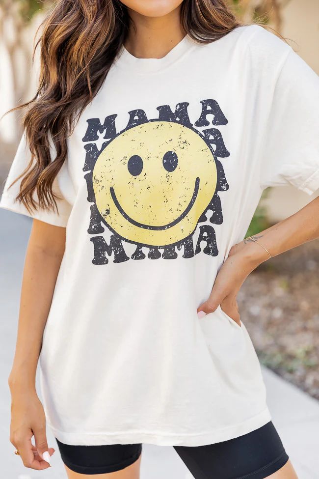 Mama Smiley Repeat Ivory Graphic Tee | Pink Lily