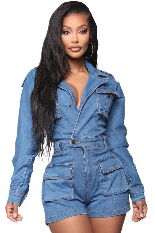 SEXY DENIM ROMPER DARK DENIM / XL | Casual Chic Boutique