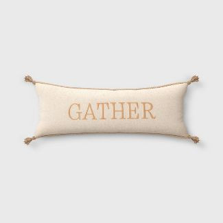 Oversized Gather Embroidered Lumbar Throw Pillow Cream - Threshold™ | Target