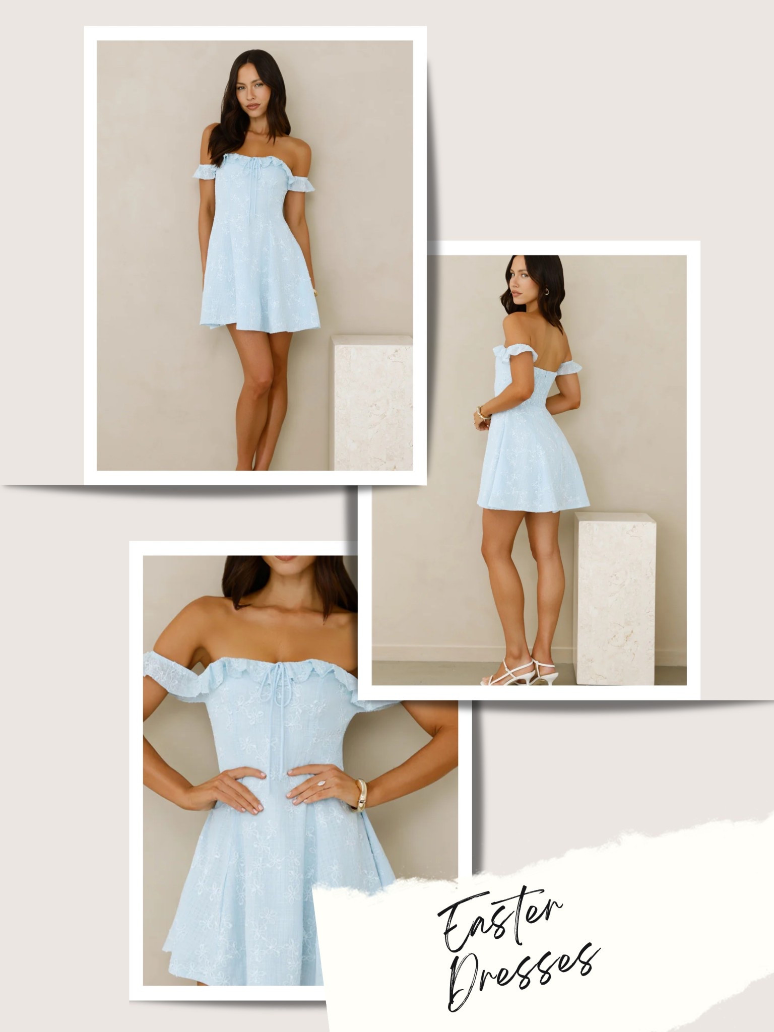 The prettiest baby blue Easter dress 💙 Perfect for church, brunch, or spring events. Such a flattering off-the-shoulder fit. Linked here! #babybluedress 

#LTKSaleAlert #LTKBeauty #LTKSpringSale