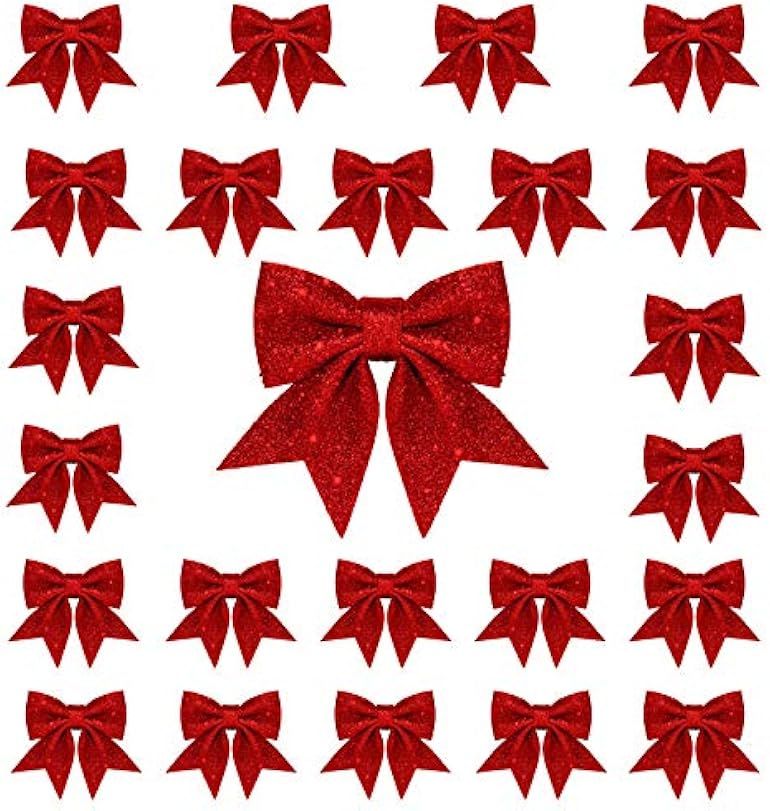 Whaline 24pcs 5.5'' Christmas Bow Decorations, Red Wreaths Bows, Small Christmas Tree Bow Sequin ... | Amazon (US)