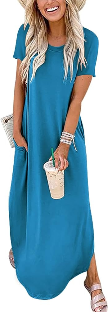 ANRABESS Women's Summer Casual Loose Short Sleeve Long T Shirt Dress Split Maxi Beach Sundress Tr... | Amazon (US)