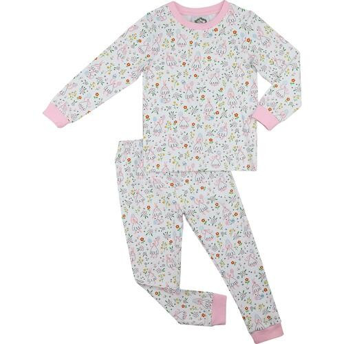 Pink Knit Whimsical Bunny Print Pajamas | Cecil and Lou