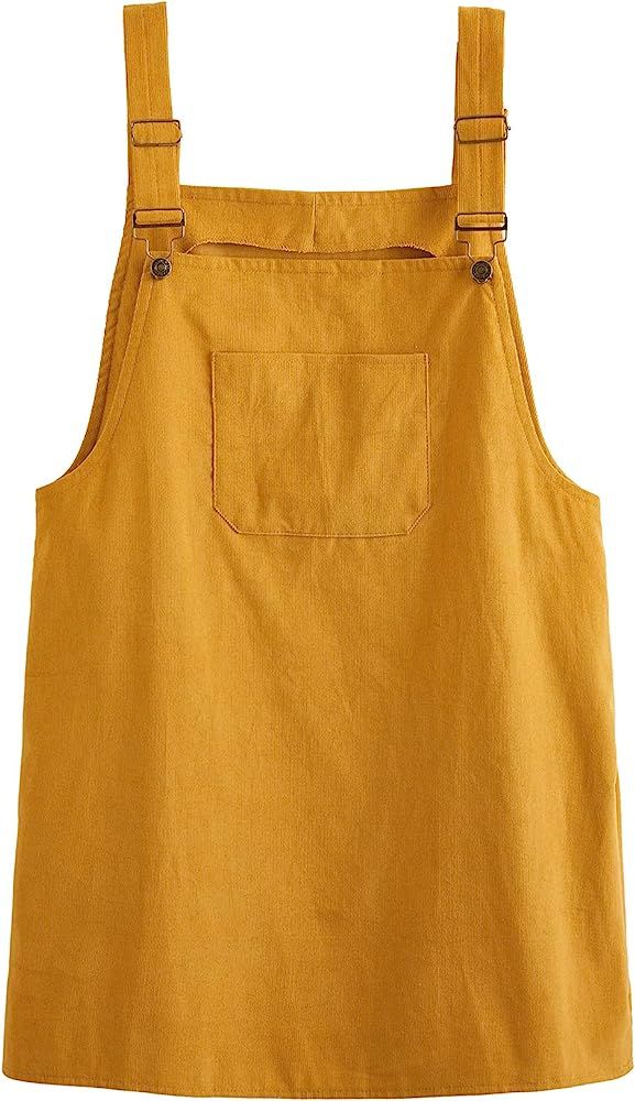 Women's Plus Size Pocket Front Adjustable Straps Corduroy Pinafore Short Dress | Amazon (US)