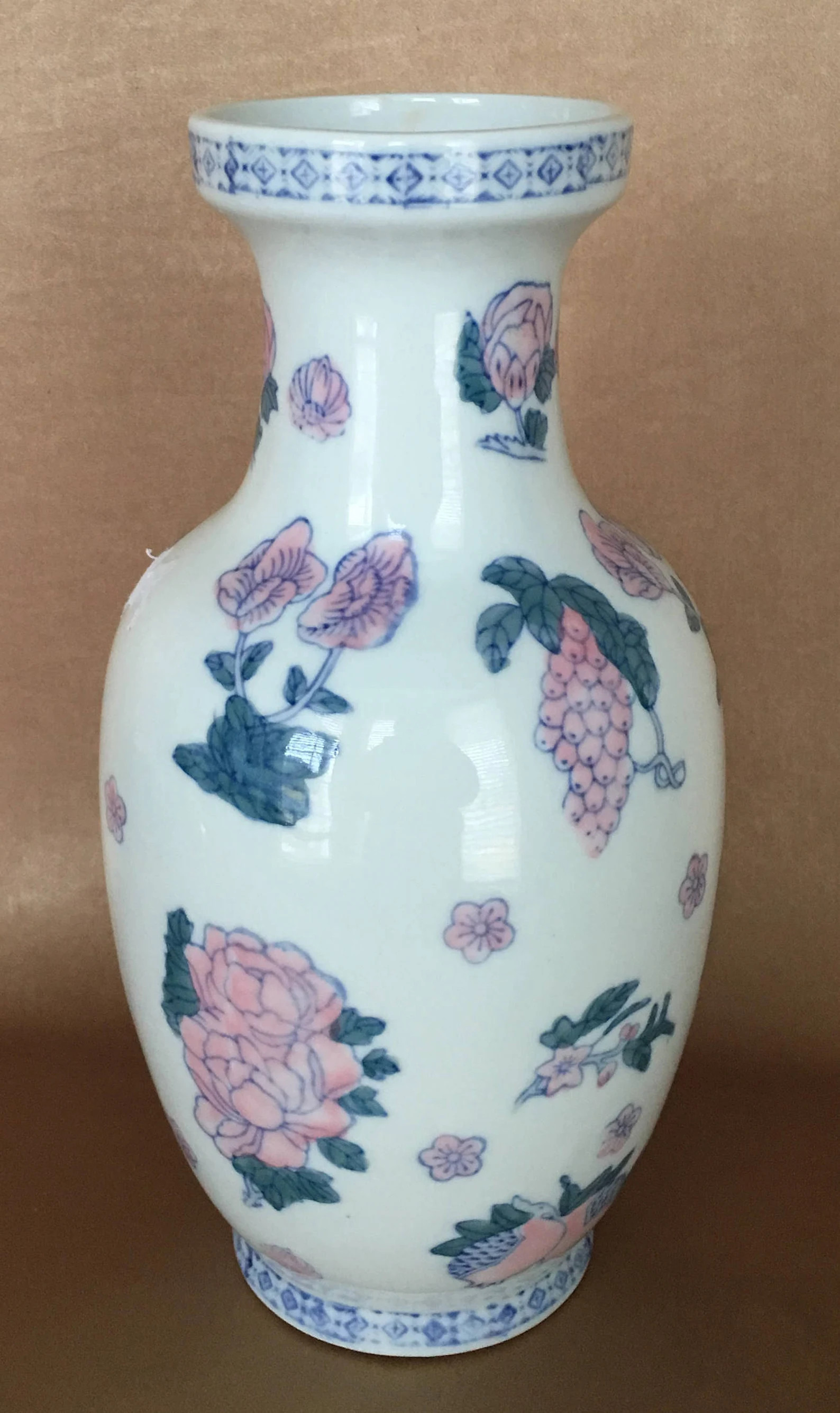 Vintage Asian Chinoiserie Vase in a Pink Green White Floral Design, Hand Painted Fine Art Ceramic... | Etsy (US)