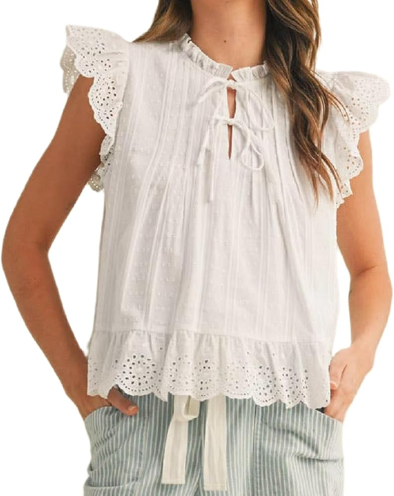 Women Floral Ruffle Short Sleeve Tops Flare Shoulder Boho Babydoll T Shirts Casual Flutter Sleeve... | Amazon (US)