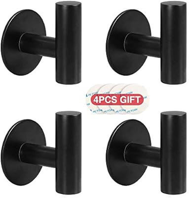YAKAON Self-Adhesive Hooks, Heavy Duty Kitchen Bathrooms Robe Black Hooks, Towel Stands Sticky Wa... | Amazon (US)