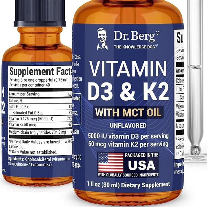 Dr. Berg Maximum Strength Vitamin D3 K2 Liquid Drops with MCT Oil \u2013 5,000 IU Liquid Vitamin ... | Amazon (US)