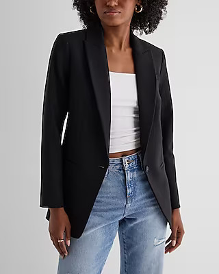 Express Women's Studio Stretch Twill Oversized Boyfriend Blazer in Black Small | Express