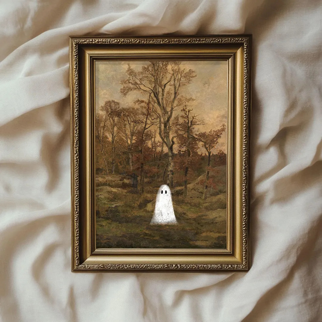 Little Ghost in Autumn Landscape Vintage Painting | Farmhouse Fall Decor | Special Halloween Edit... | Etsy (US)
