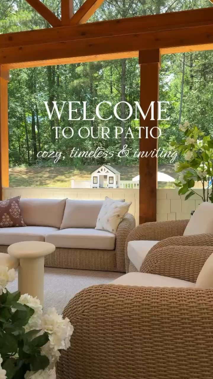 Welcome to our covered patio 🤍 If you live in the south or a warmer climate, you know we’re able to enjoy these spaces through the fall season. I love how textured and classic this patio is - it came together so well! 😍

#LTKHome