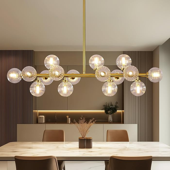 PiWWPi Glass Globe Sputnik Chandelier, 16-Light Mid Century Modern Light Fixture Over Table, Line... | Amazon (US)