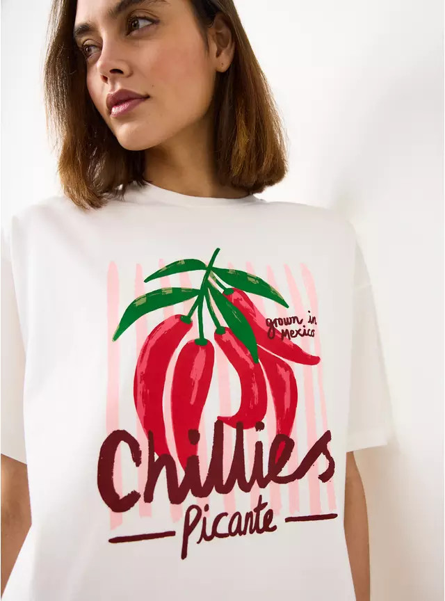Buy Cream Chilli Picante Graphic Oversized Sleep Tee XS | Nightdresses | Tu | Tu Clothing