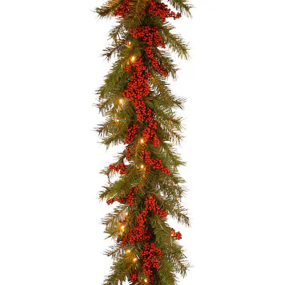 National Tree Company Outdoor Pre-lit Battery-operated 9-ft Winterberry Artificial Garland with W... | Lowe's
