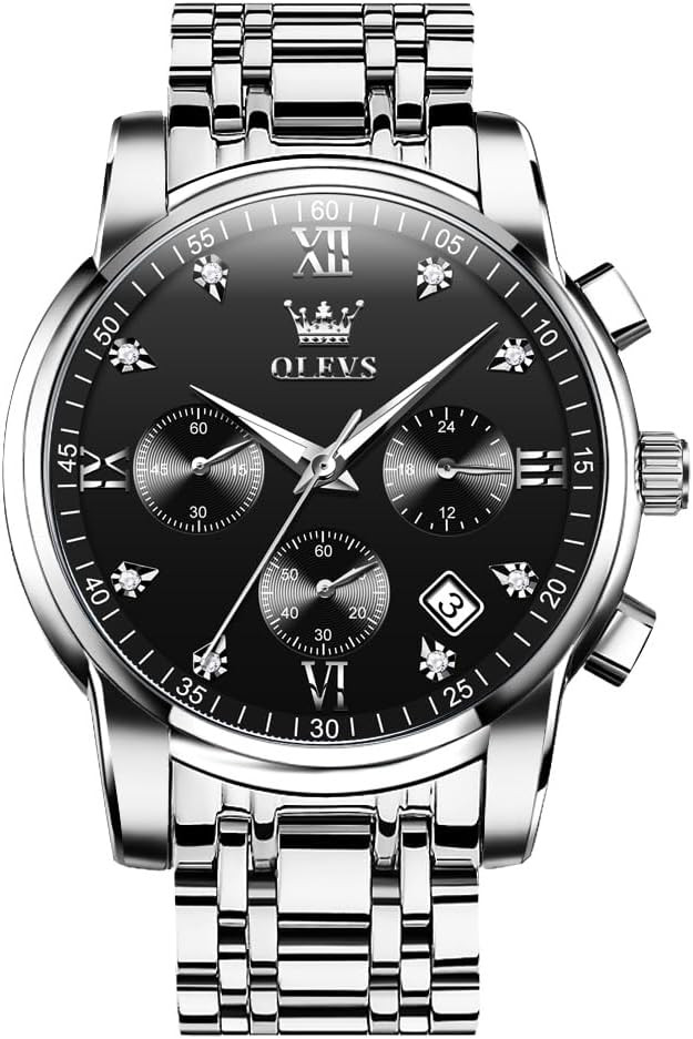 OLEVS Men's Stainless Steel Chronograph Watch, Big Face Gold Silver Black Tone Easy to Read Analo... | Amazon (US)