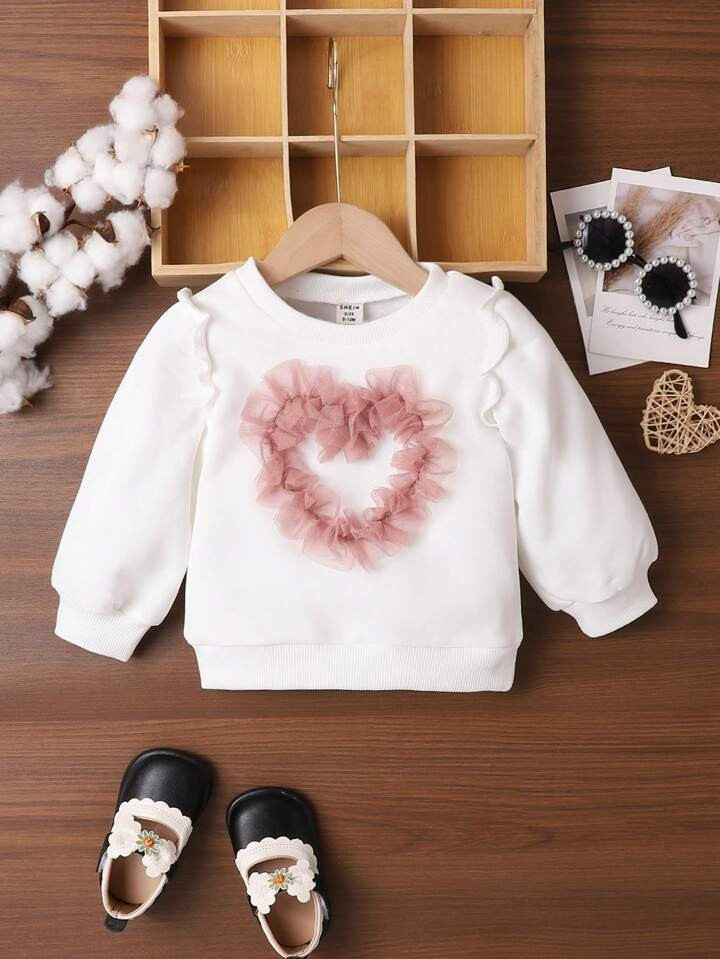 Baby Girls' Comfortable And Loose Sweatshirt With Simple Heart Shaped Printing And Comfortable Wi... | SHEIN