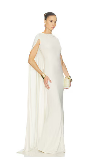 The Alva Caped Jersey Dress in Ivory | Revolve Clothing (Global)
