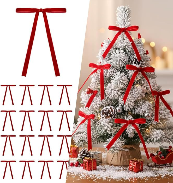 24 Velvet Bows for Christmas Tree, Red Velvet Christmas Tree Decor, Suitable for Xmas Home Decor ... | Amazon (US)