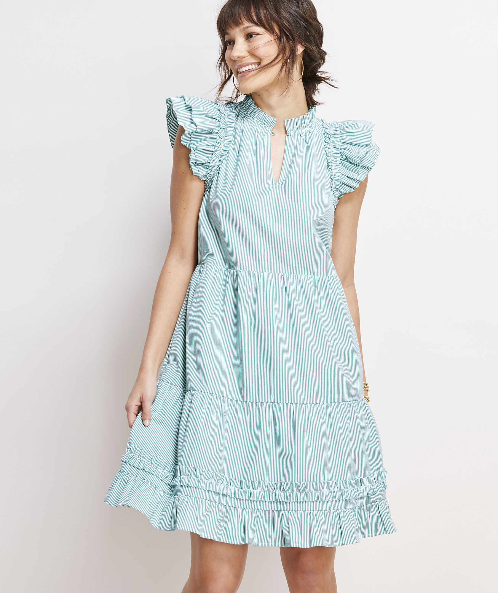 Striped Tiered Ruffle-Neck Dress | vineyard vines