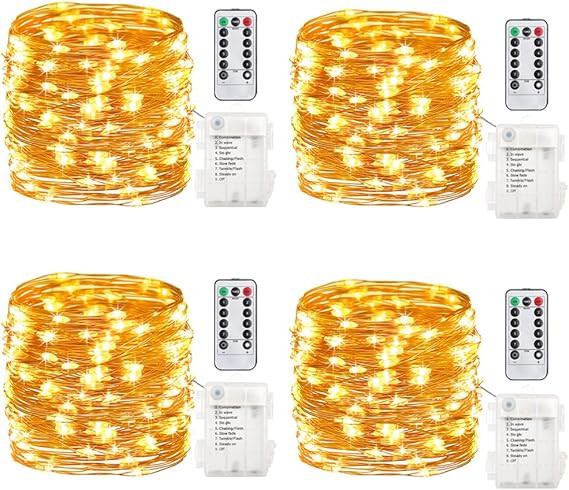 GDEALER 4 Pack 16.4 Feet 50 Led Fairy Lights Battery Operated with Remote Control Timer Waterproo... | Amazon (US)