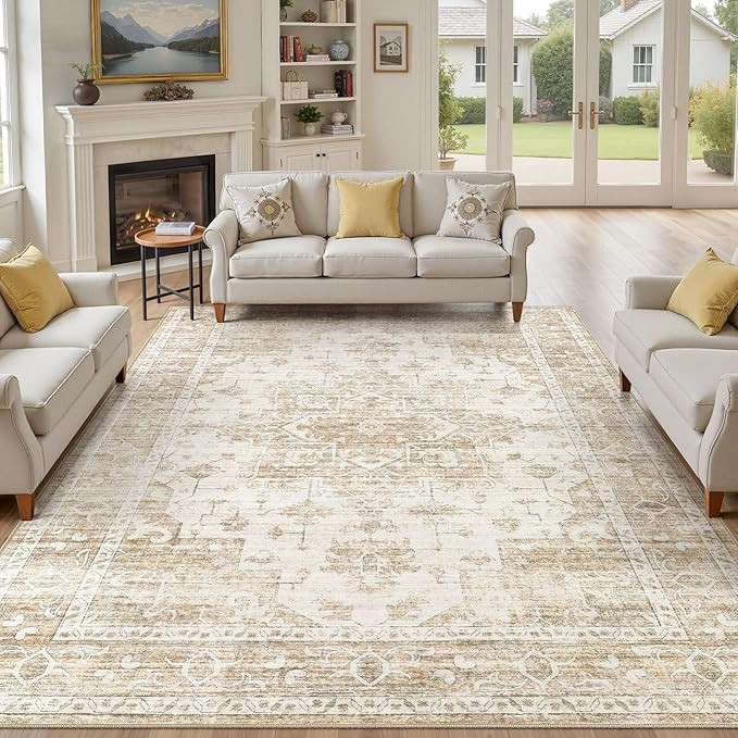 Washable Area Rugs 8x10, Soft Large 8x10 Rugs for Living Room Non-Slip Vintage Beige Indoor Carpe... | Amazon (US)