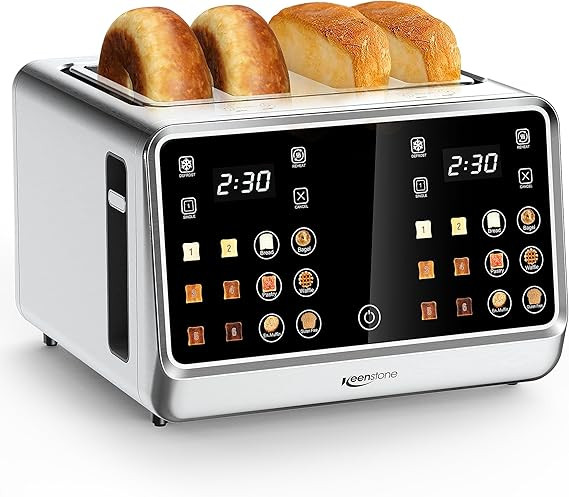 Keenstone Toaster 4 Slice, Digital Smart Toaster with TouchScreen, Dual Control Panel, Single Slo... | Amazon (US)
