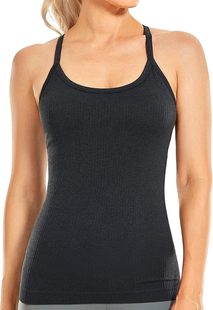 CRZ YOGA Seamless Workout Tank Tops for Women Racerback Athletic Camisole Sports Shirts with Buil... | Amazon (US)