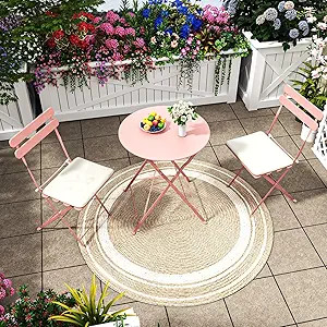 3-Piece Patio Bistro Set Outdoor Furniture Set Folding Bistro Table and Chairs with Premium Steel... | Amazon (US)