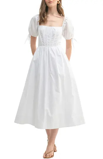 All in Favor Corset Bodice Cotton Midi Dress in White at Nordstrom Rack, Size X-Small | Nordstrom Rack