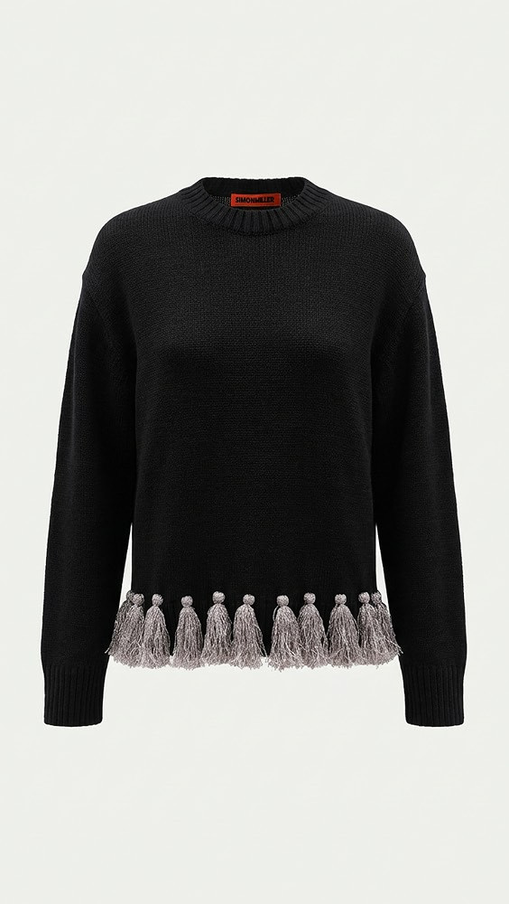 SIMONMILLER Roni Metallic Tassel Sweater Black/Satellite Silver S | Shopbop