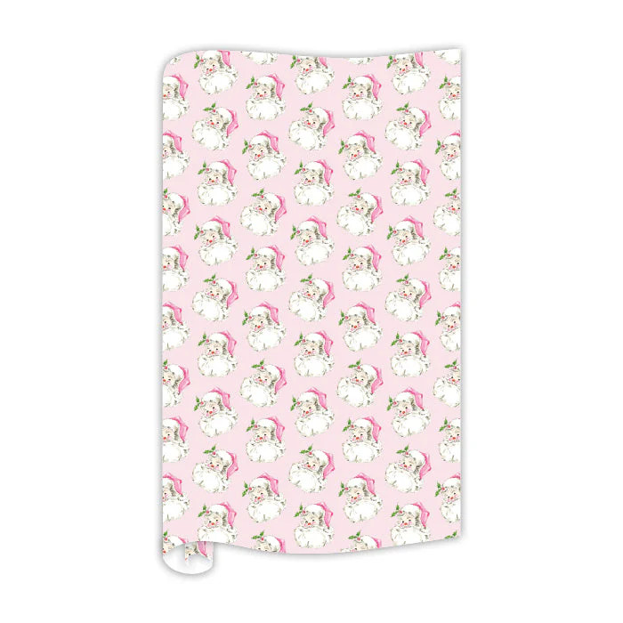 Pink Santa Pattern Wrapping Paper | Rosanne Beck Collections