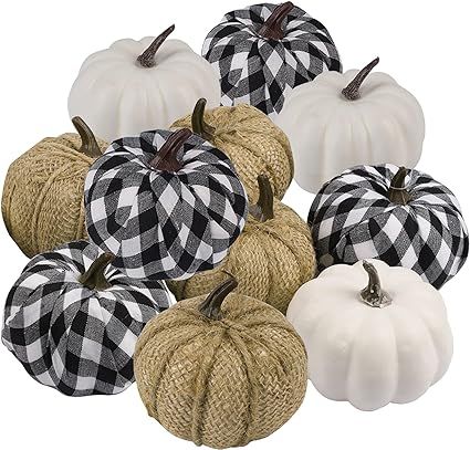 12 pcs Artificial Pumpkins Decor Assorted Color Fake Pumpkins for Table Thanksgiving Halloween Fa... | Amazon (US)