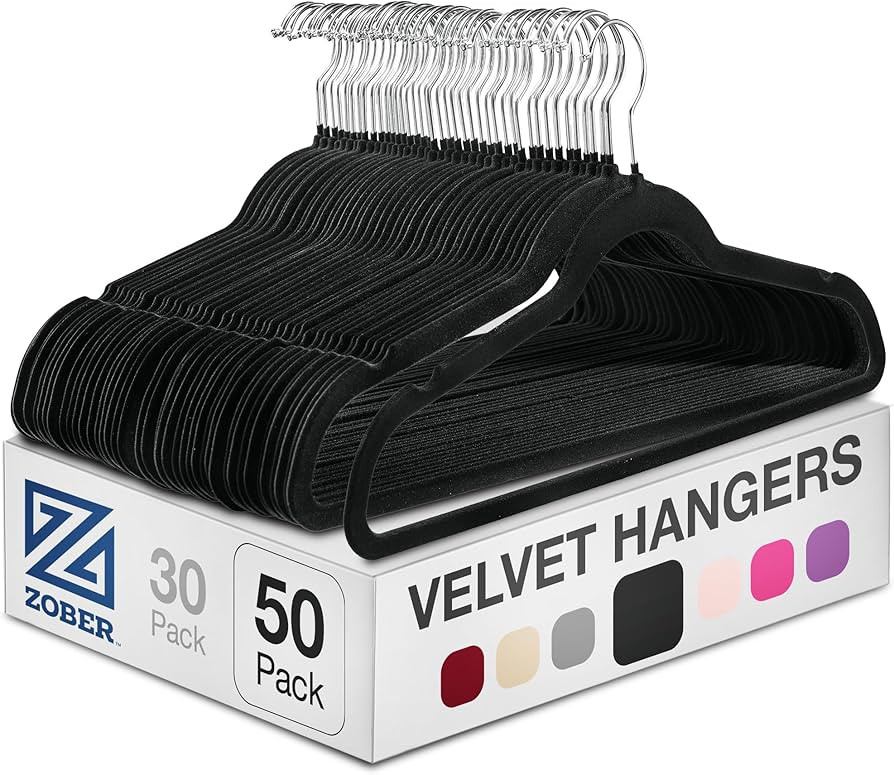 Zober Velvet Hangers 50 Pack - Heavy Duty Black Hangers for Coats, Pants & Dress Clothes - Non Sl... | Amazon (US)