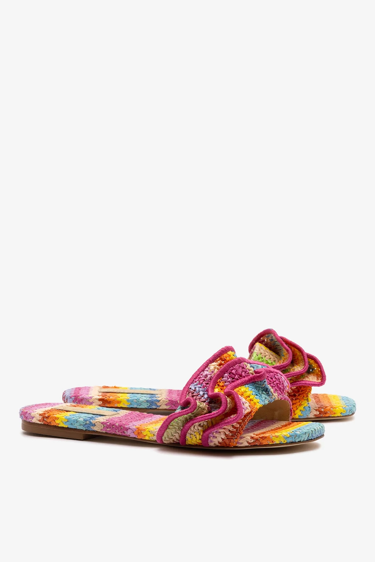Ivy Ruffle Flat Rainbow Raffia | Larroude