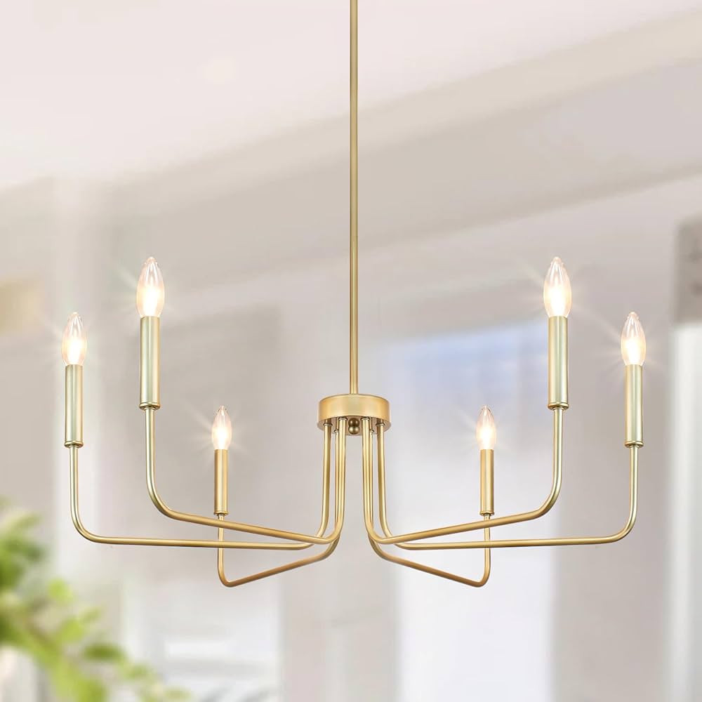 PUZHI HOME Gold Chandeliers for Dining Room Modern Farmhouse Chandelier 6 Lights 28.74" Rustic In... | Amazon (US)