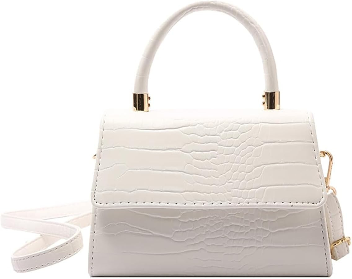 Crocodile Pattern Top-Handle Handbag, Faux Leather Vintage Alligator Print Shoulder Purse, Novelt... | Amazon (US)