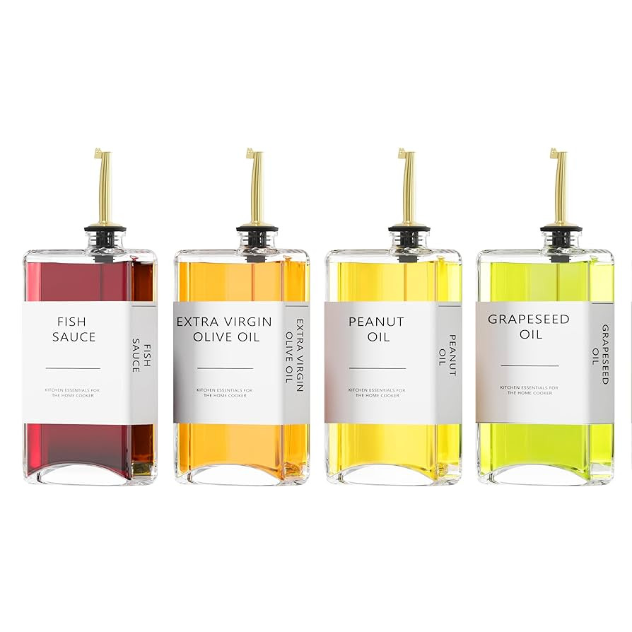 Kitchen Cooking Oil Dispenser Set, Olive Oil & Vinegar Bottles, Soy Sauce Dispenser - 4 Pieces, G... | Amazon (US)