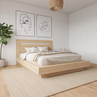 Byron Beige Frame Queen Size Platform Bed with Headboard | The Home Depot