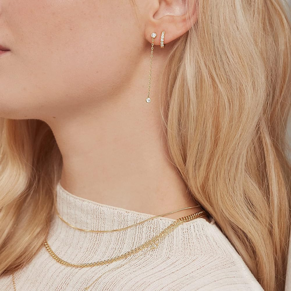 PAVOI 14K Gold Plated 925 Sterling Silver Posts Station Linear Dangle Earrings for Women | Simula... | Amazon (US)