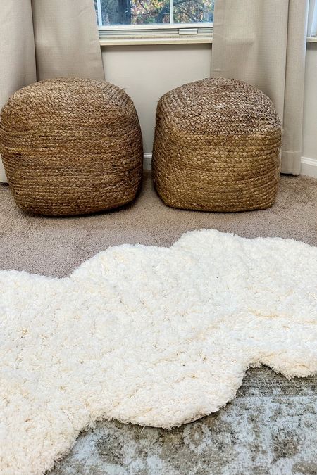 Jute poufs natural pouf 
White fluffy fuzzy rug shag rug small 

#LTKhome #LTKstyletip #LTKSeasonal